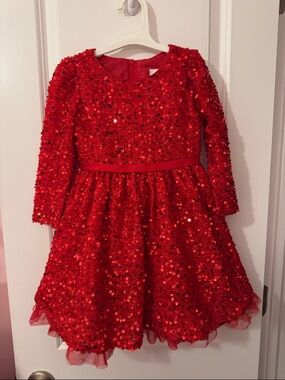 Rare Editions Red Sequin Long-Sleeve Party Dress